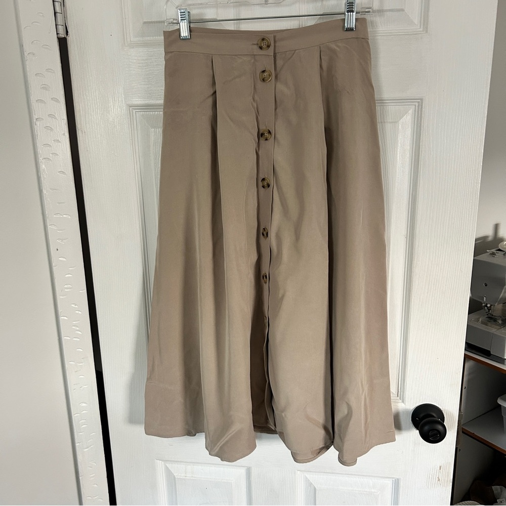 Mango Tan Midi Skirt with Button Detail